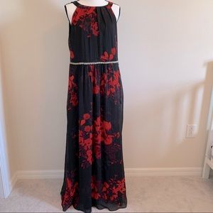 SLNY Floral Print Halter Gown